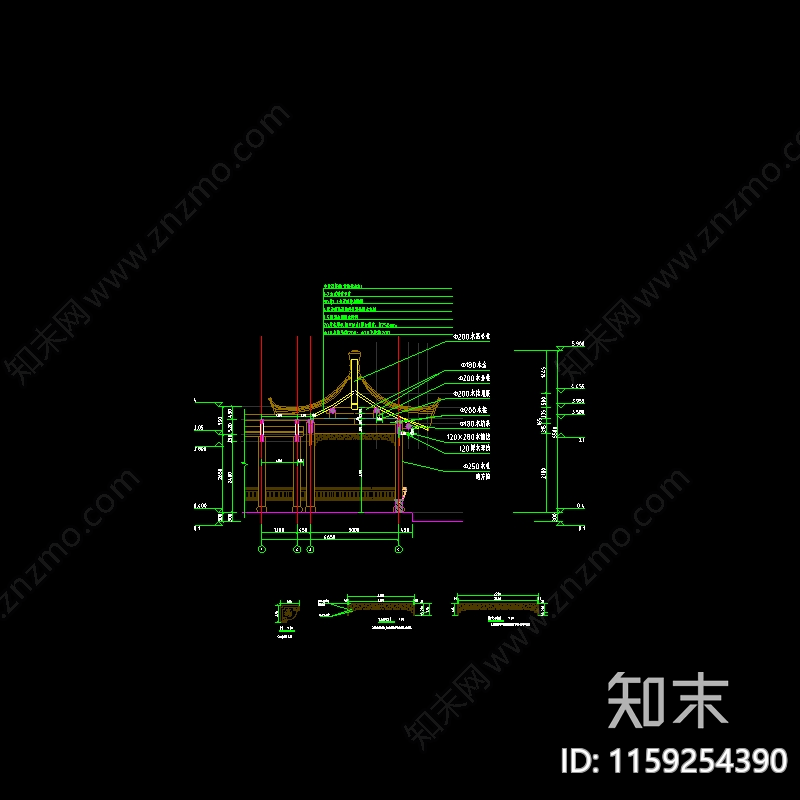 中式连廊cad施工图下载【ID:1159254390】