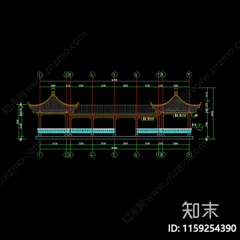 中式连廊cad施工图下载【ID:1159254390】