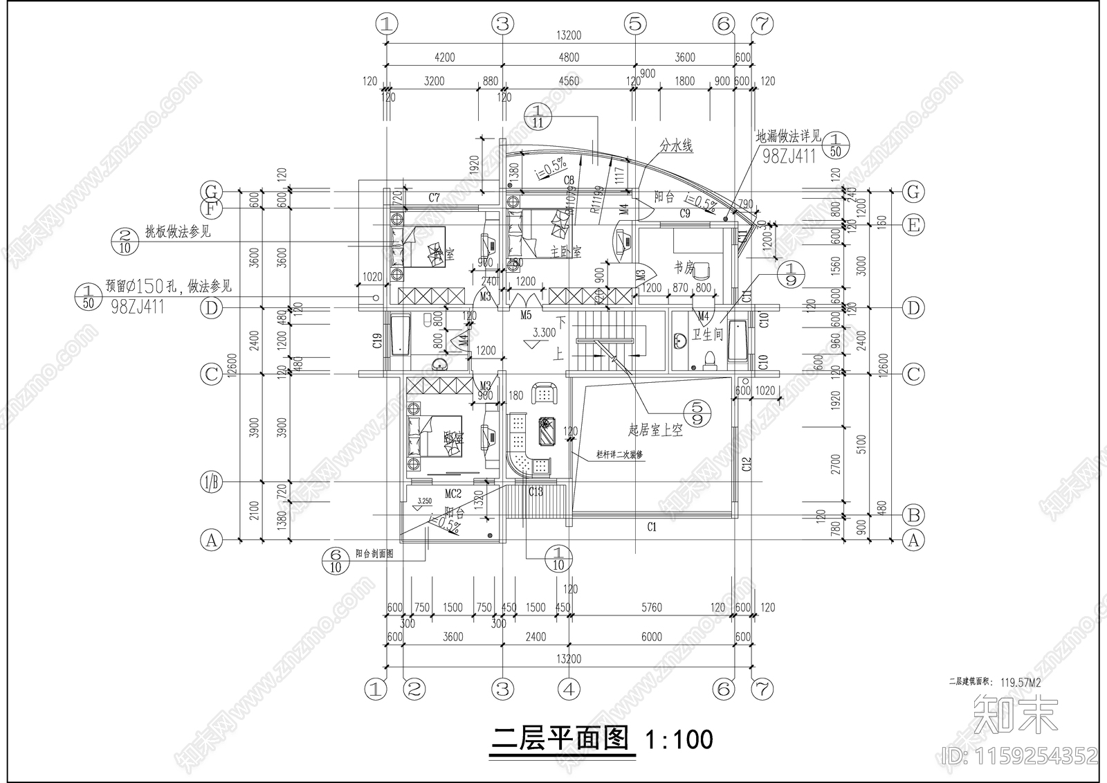 豪华别墅建筑设cad施工图下载【ID:1159254352】