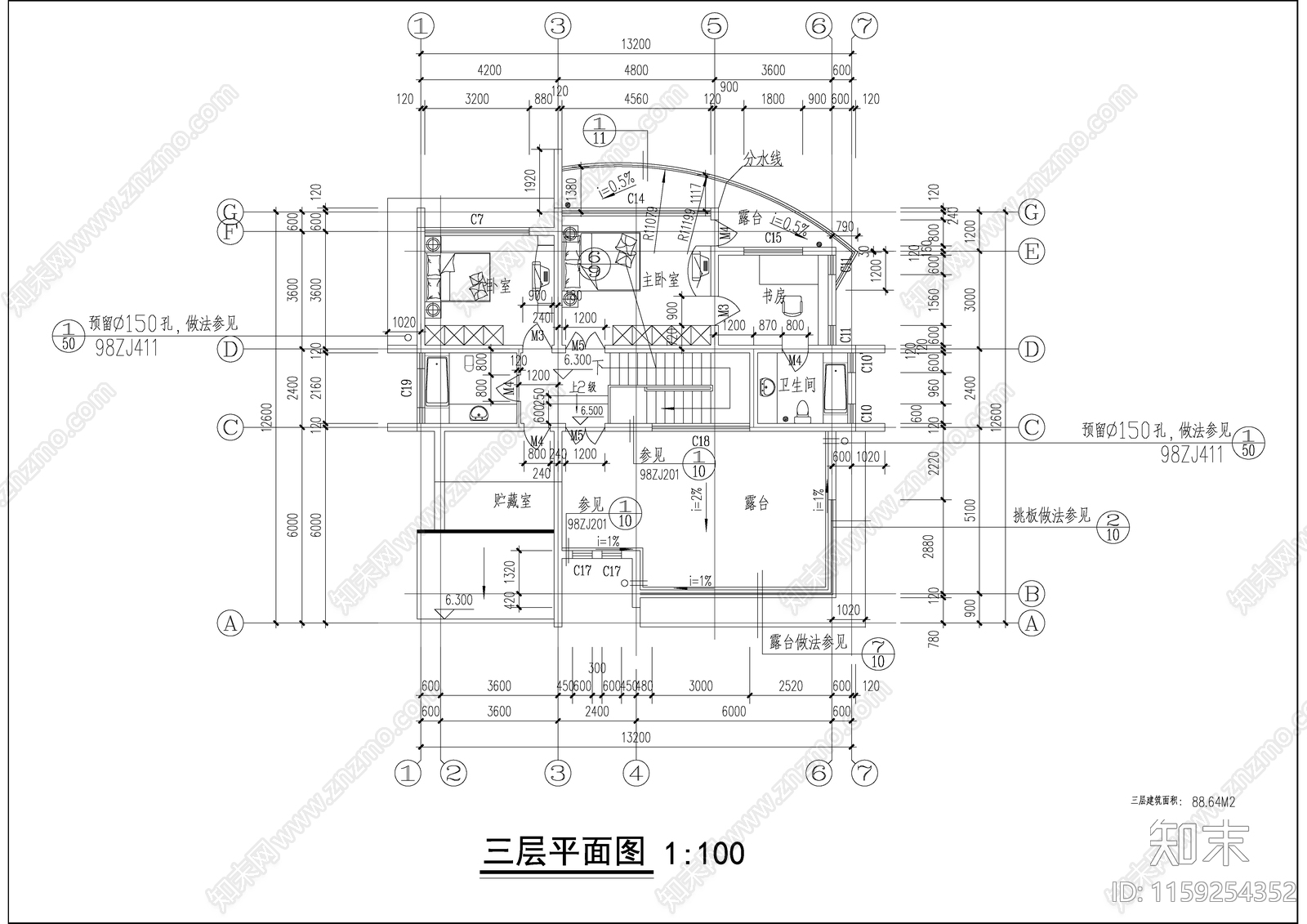 豪华别墅建筑设cad施工图下载【ID:1159254352】