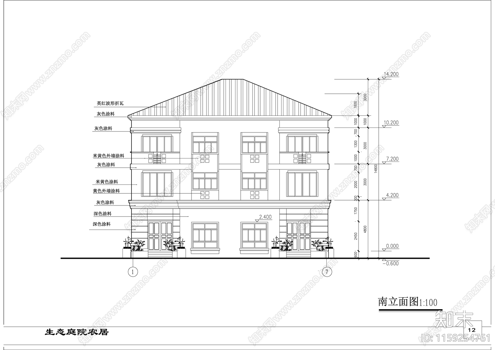 双拼别墅建筑cad施工图下载【ID:1159254761】