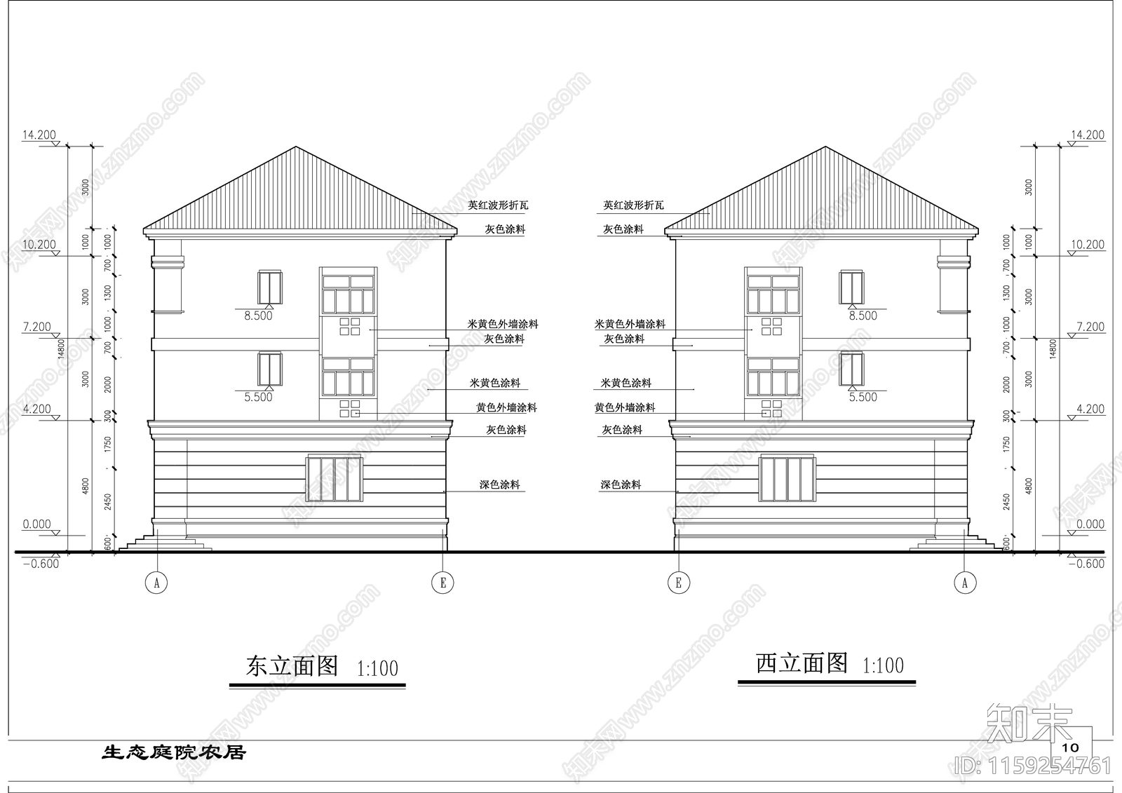 双拼别墅建筑cad施工图下载【ID:1159254761】