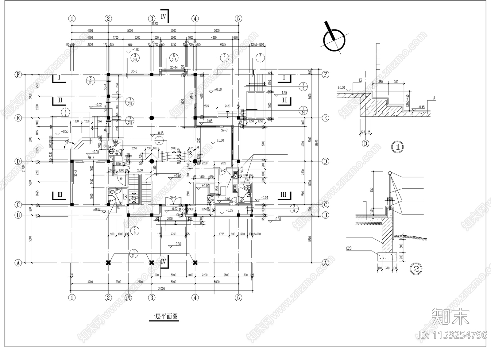 别墅建筑cad施工图下载【ID:1159254796】