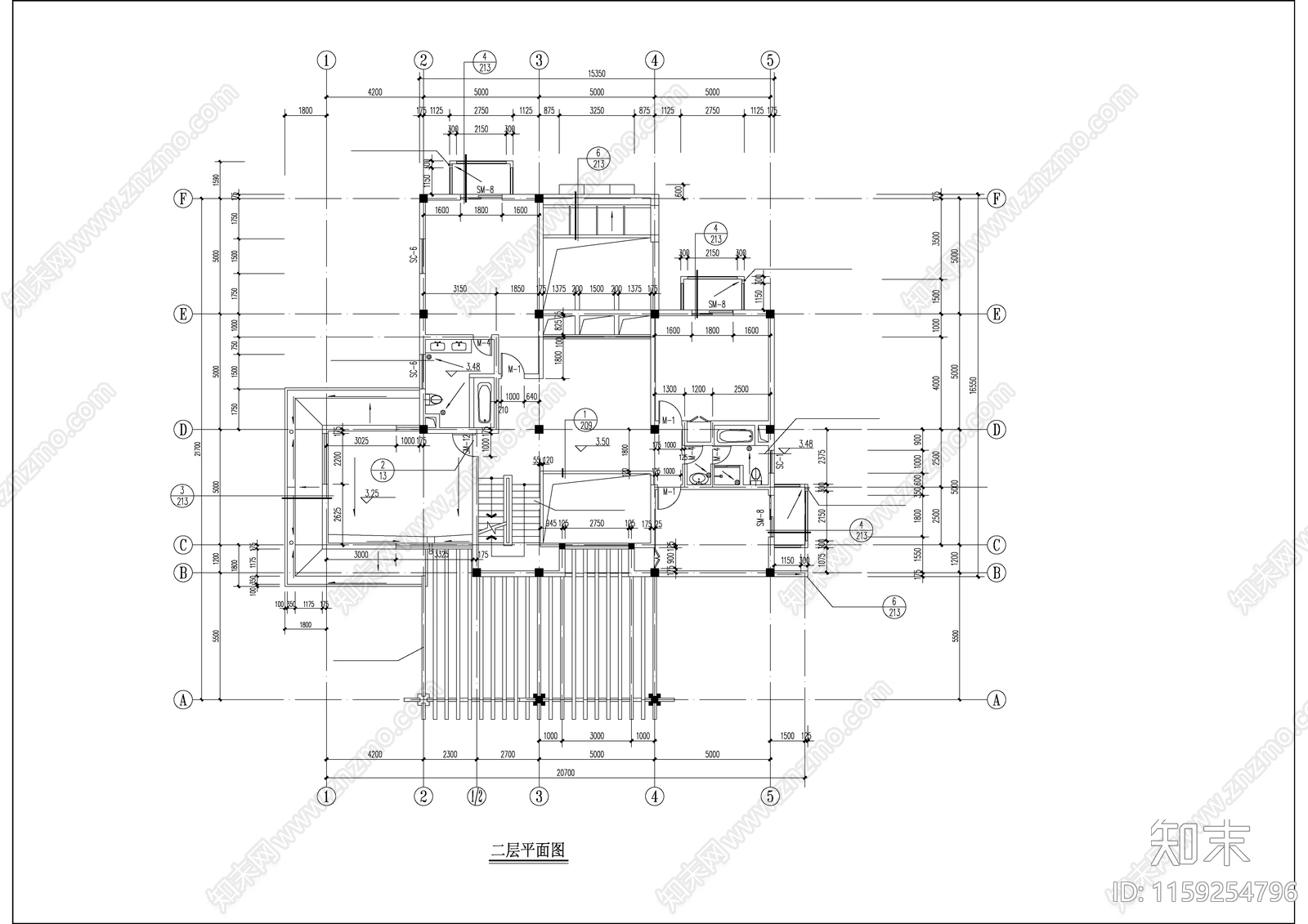 别墅建筑cad施工图下载【ID:1159254796】