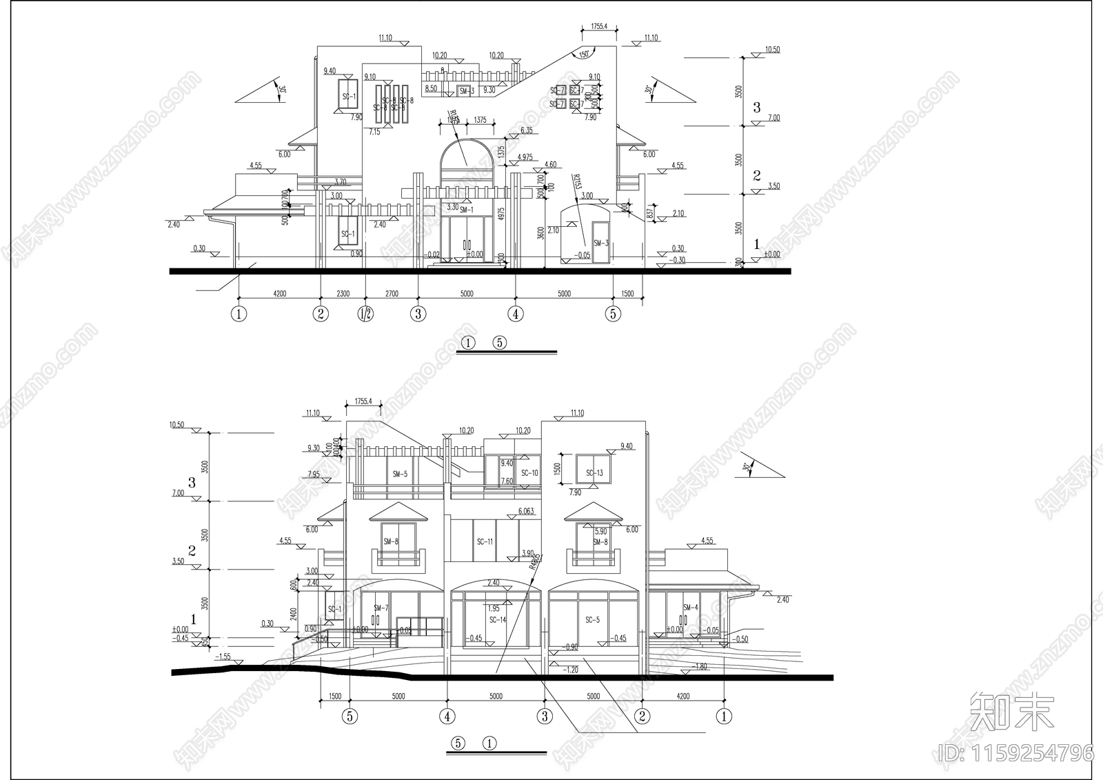 别墅建筑cad施工图下载【ID:1159254796】