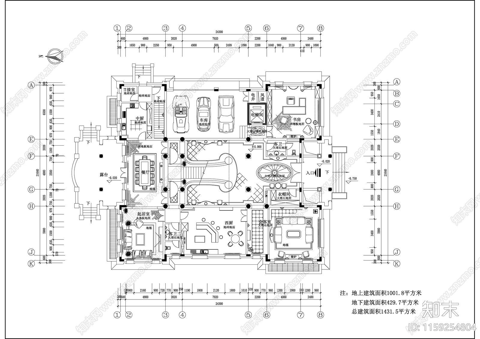 别墅建筑平面图cad施工图下载【ID:1159254804】