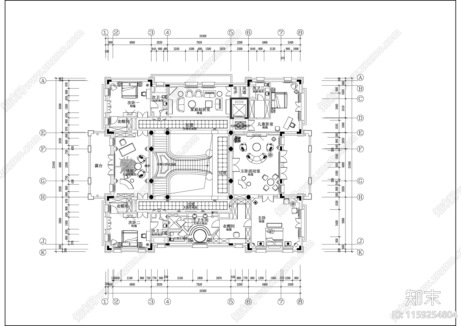 别墅建筑平面图cad施工图下载【ID:1159254804】