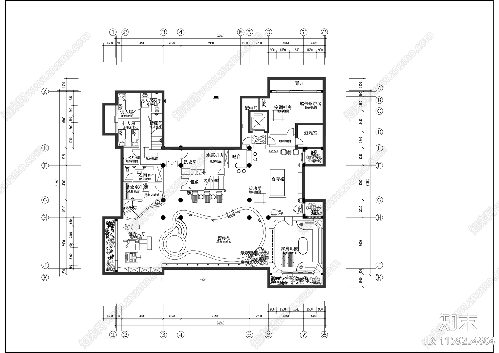 别墅建筑平面图cad施工图下载【ID:1159254804】