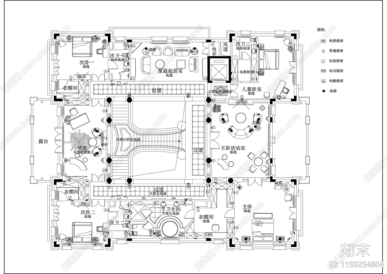 别墅建筑平面图cad施工图下载【ID:1159254804】