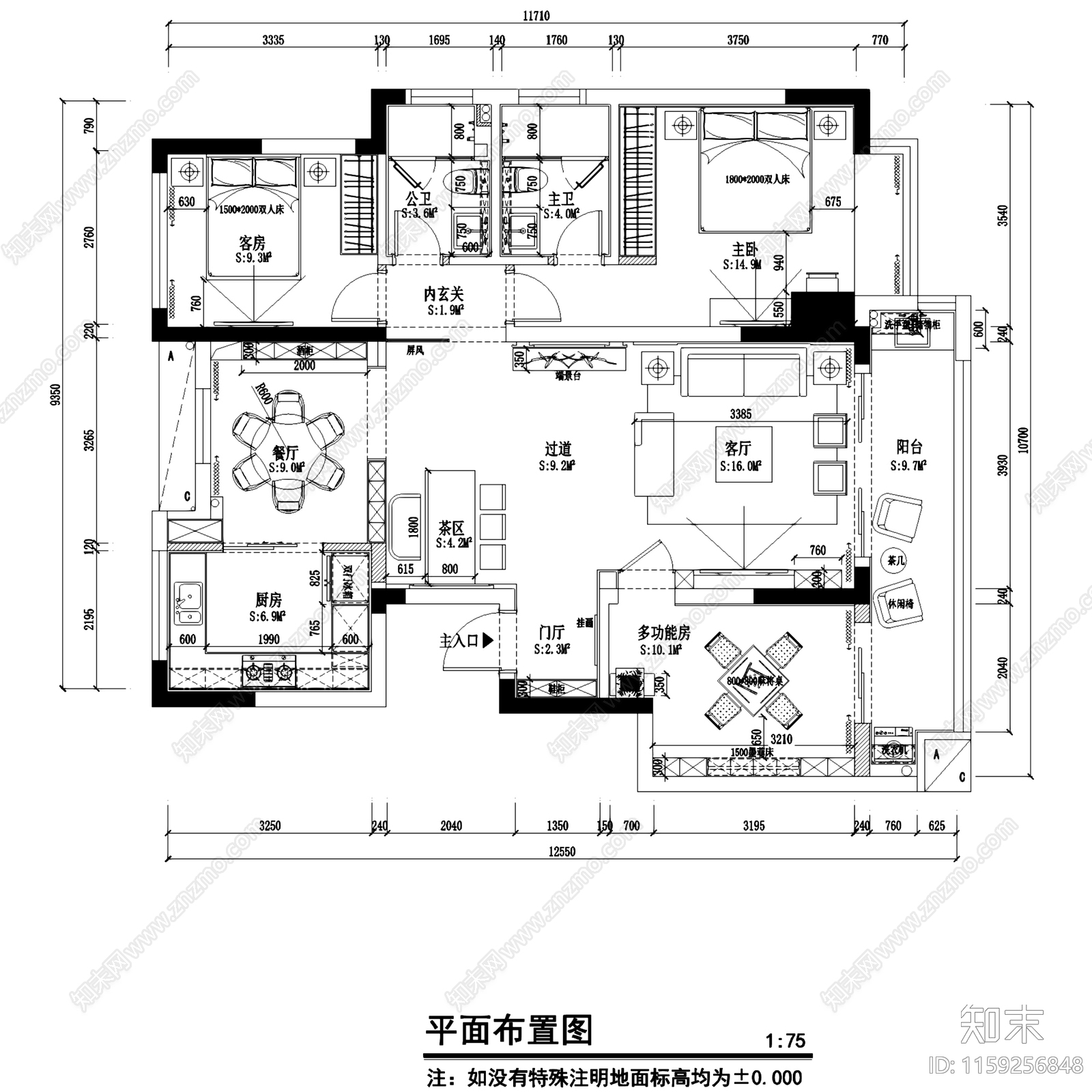 新中式江门一号院大平层样板房室内家装cad施工图下载【ID:1159256848】