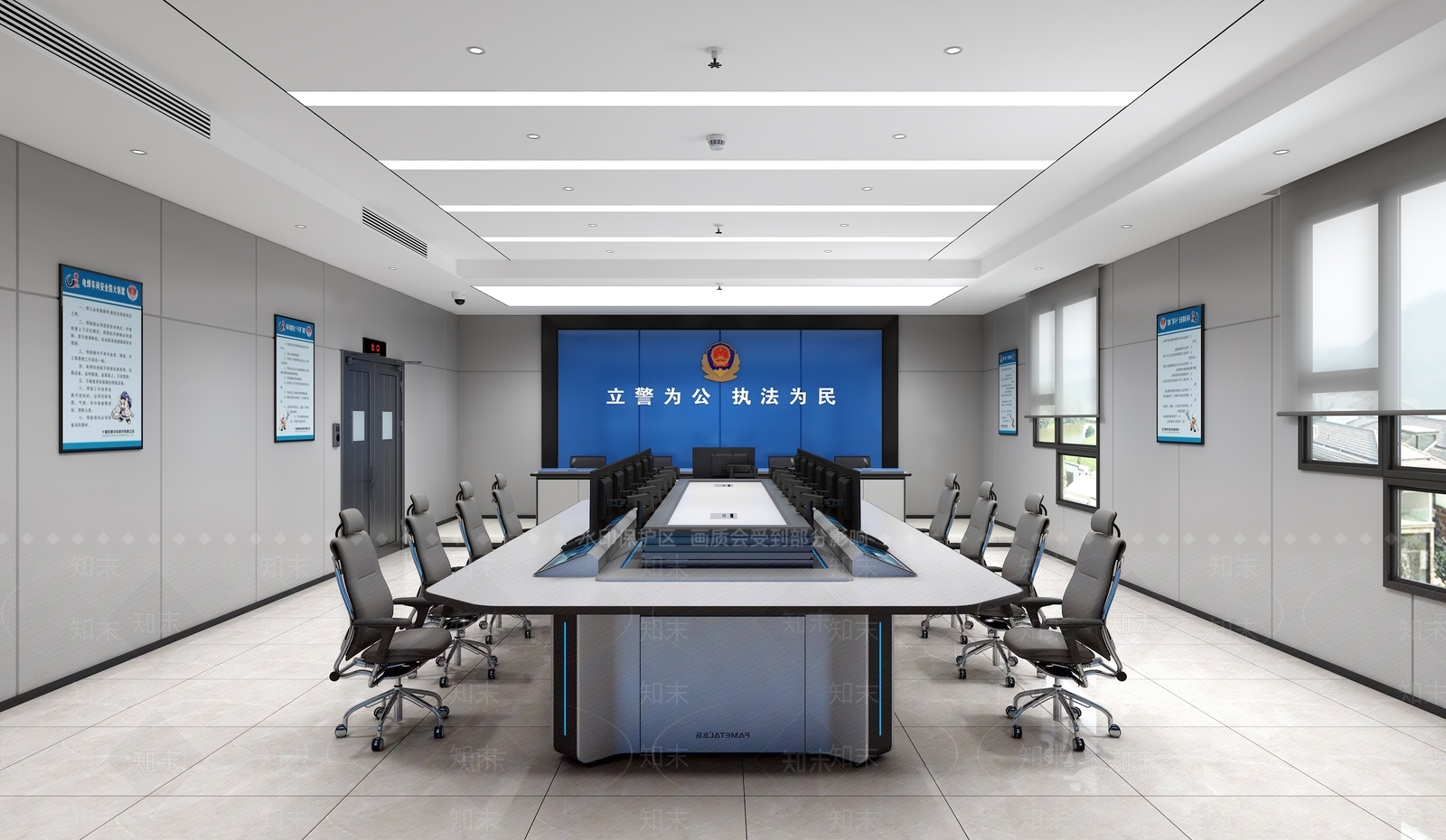 指挥中心监控室公安作战室调度室操作台3D模型下载【ID:1159260477】