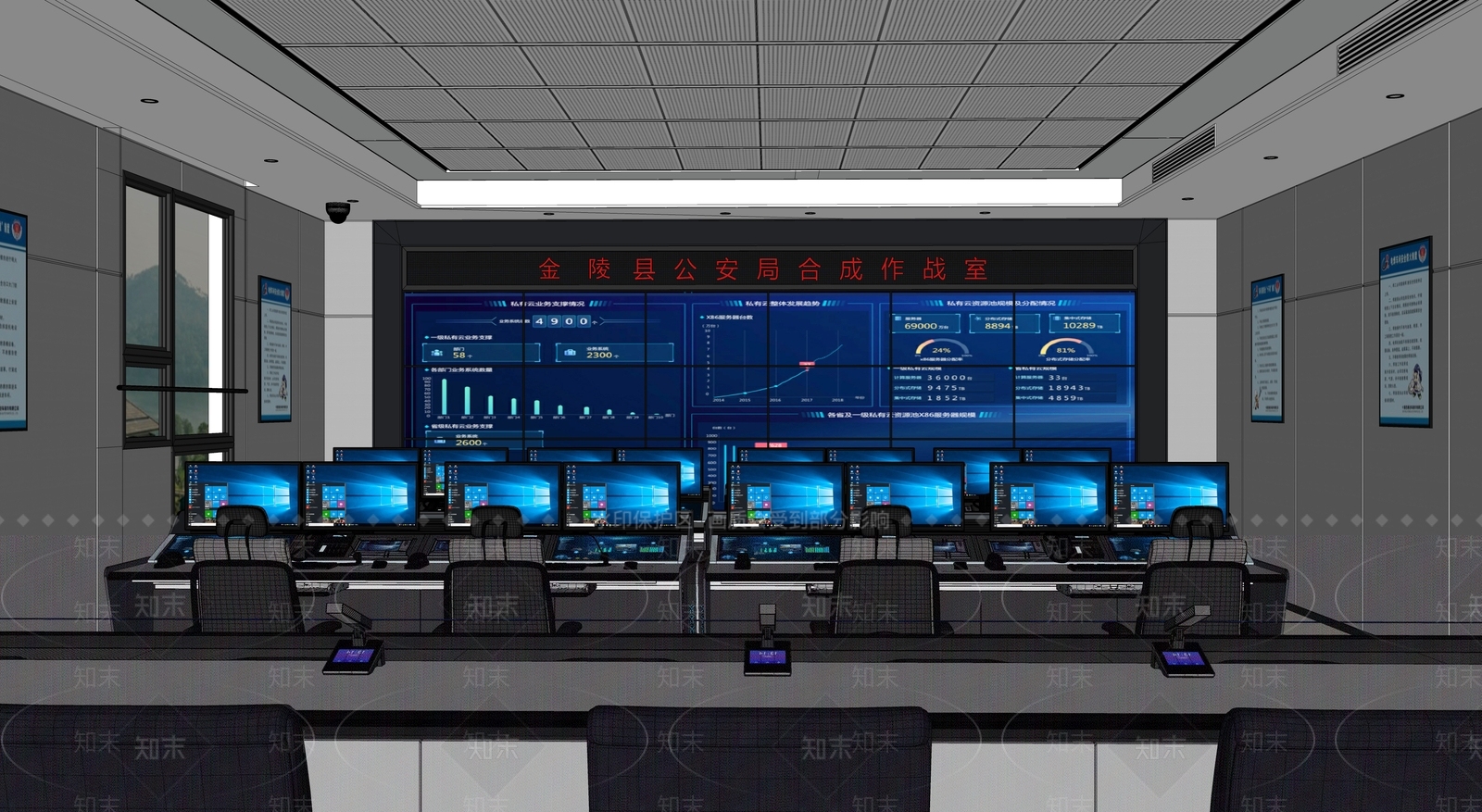 现代指挥中心监控室公安作战室调度室操作台SU模型下载【ID:1159265008】