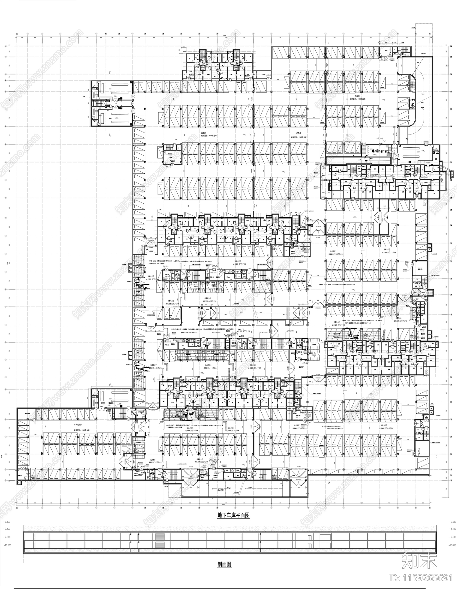 住宅区地下车库平面布置图施工图下载【ID:1159265691】