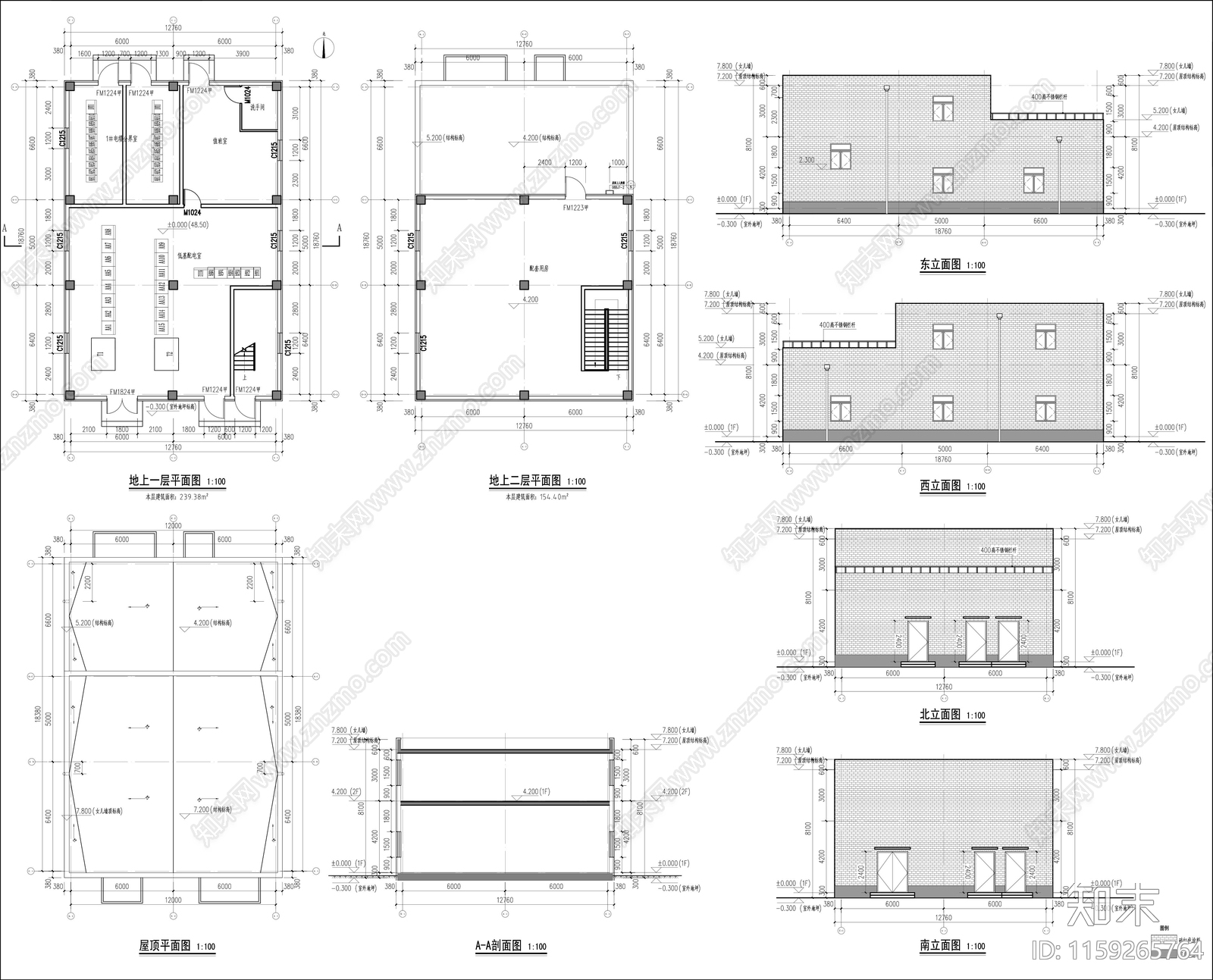 开闭站建筑cad施工图下载【ID:1159265764】