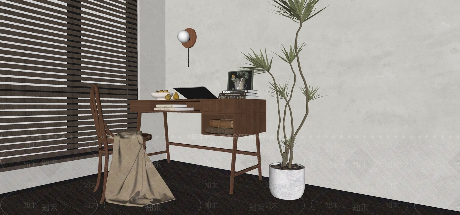 侘寂组合书桌椅SU模型下载【ID:1159266042】