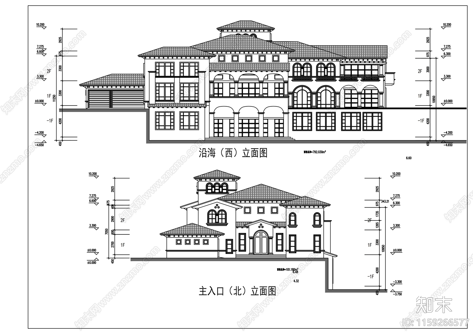 地中海独栋别墅cad施工图下载【ID:1159266577】