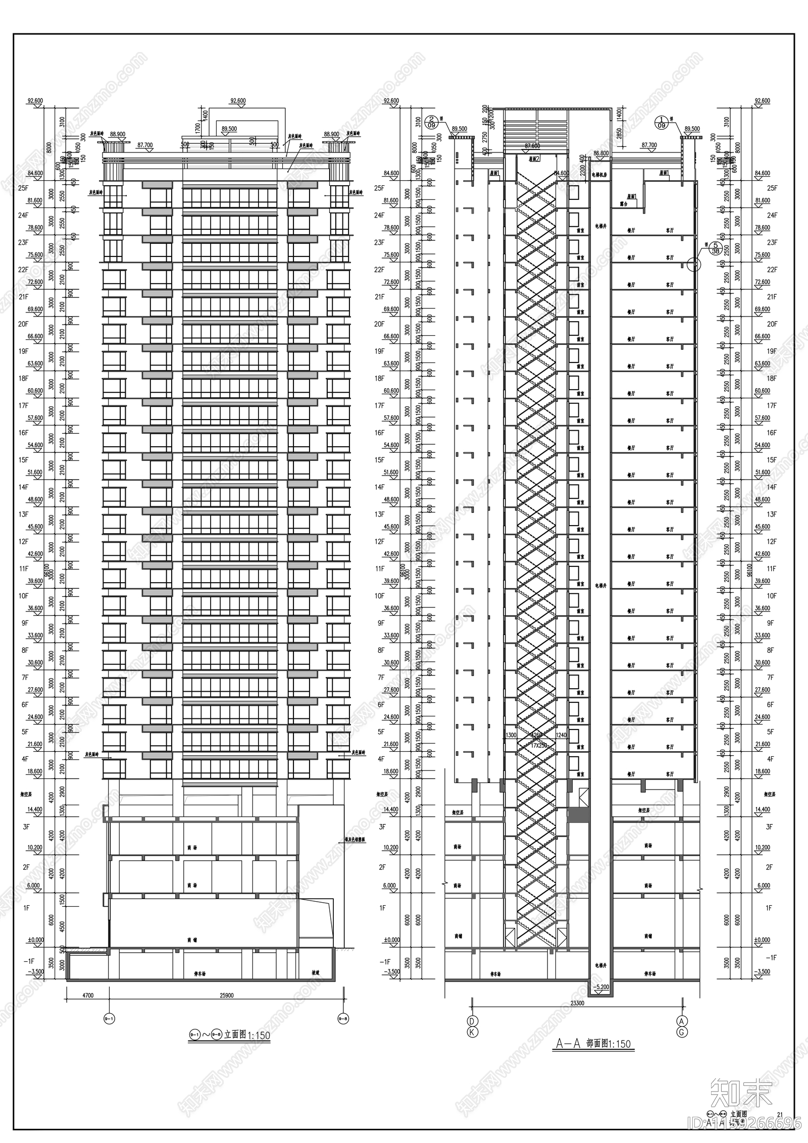 住宅楼建筑cad施工图下载【ID:1159266696】