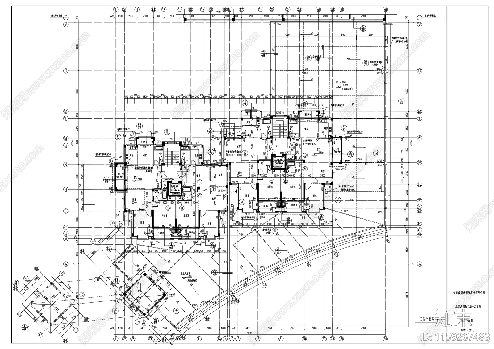 高层框剪结构塔式砖瓦屋面住宅楼建筑cad施工图下载【ID:1159267483】