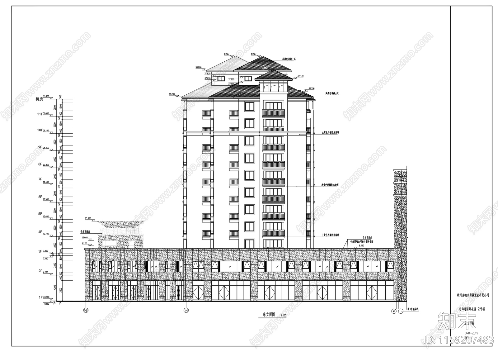 高层框剪结构塔式砖瓦屋面住宅楼建筑cad施工图下载【ID:1159267483】