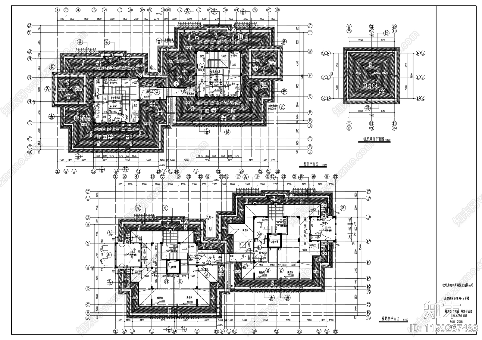 高层框剪结构塔式砖瓦屋面住宅楼建筑cad施工图下载【ID:1159267483】