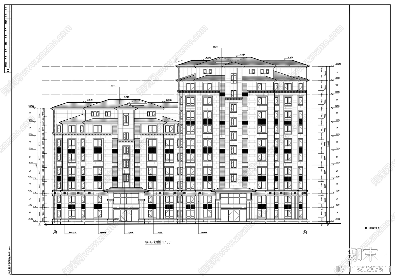 高层平坡屋面混合住宅建筑施工图下载【ID:1159267511】