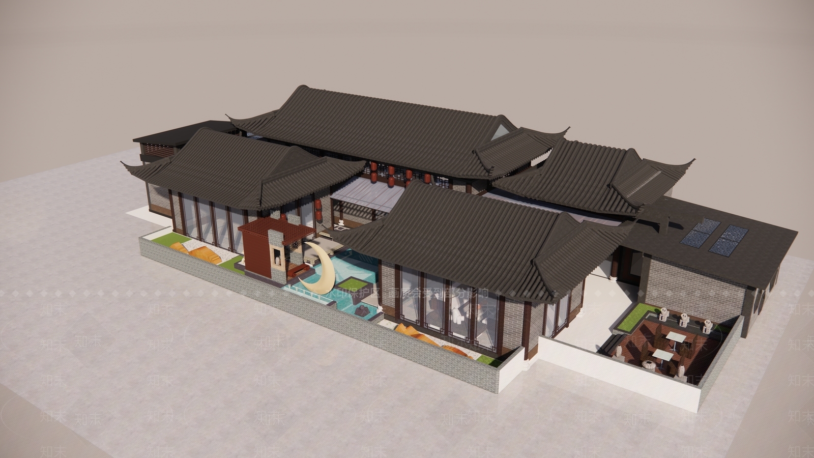 中式会所建筑SU模型下载【ID:1159267817】