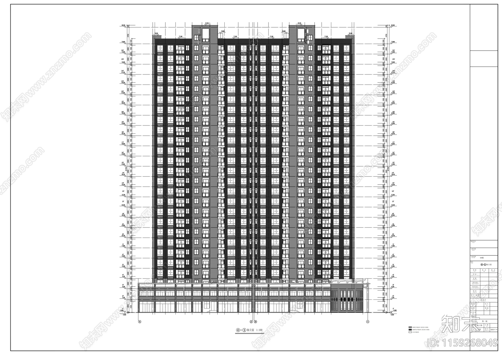 二十二层住宅楼建筑cad施工图下载【ID:1159268049】