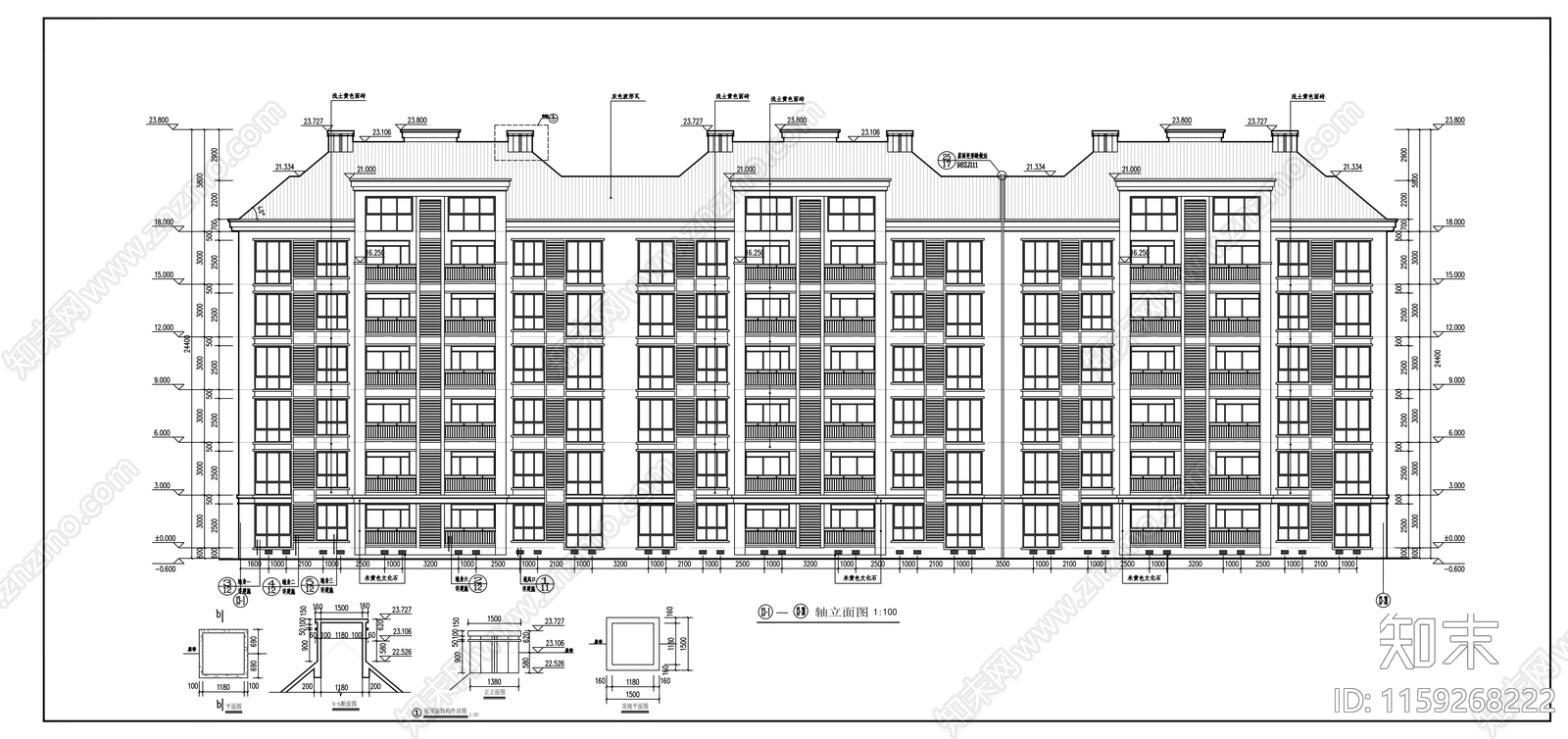 六层住宅建筑cad施工图下载【ID:1159268222】