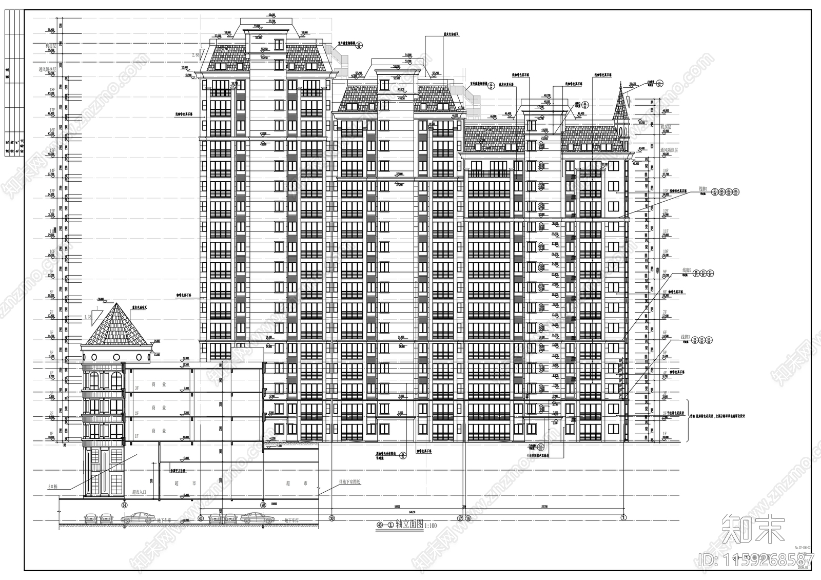 十八层住宅楼建筑cad施工图下载【ID:1159268587】