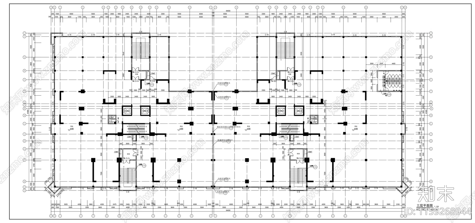 十九层商住楼建筑cad施工图下载【ID:1159268944】