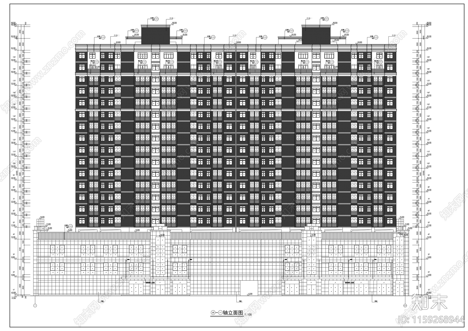 十九层商住楼建筑cad施工图下载【ID:1159268944】