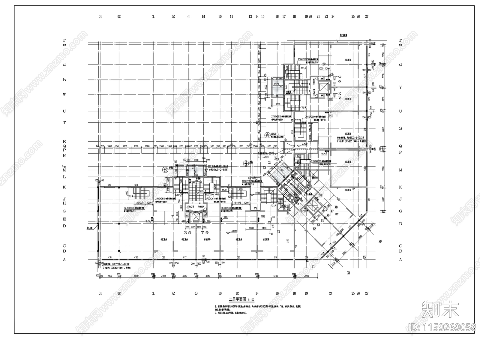 十一层L型商住楼建筑cad施工图下载【ID:1159269058】