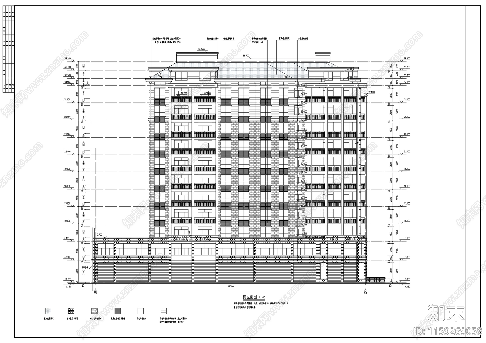 十一层L型商住楼建筑cad施工图下载【ID:1159269058】