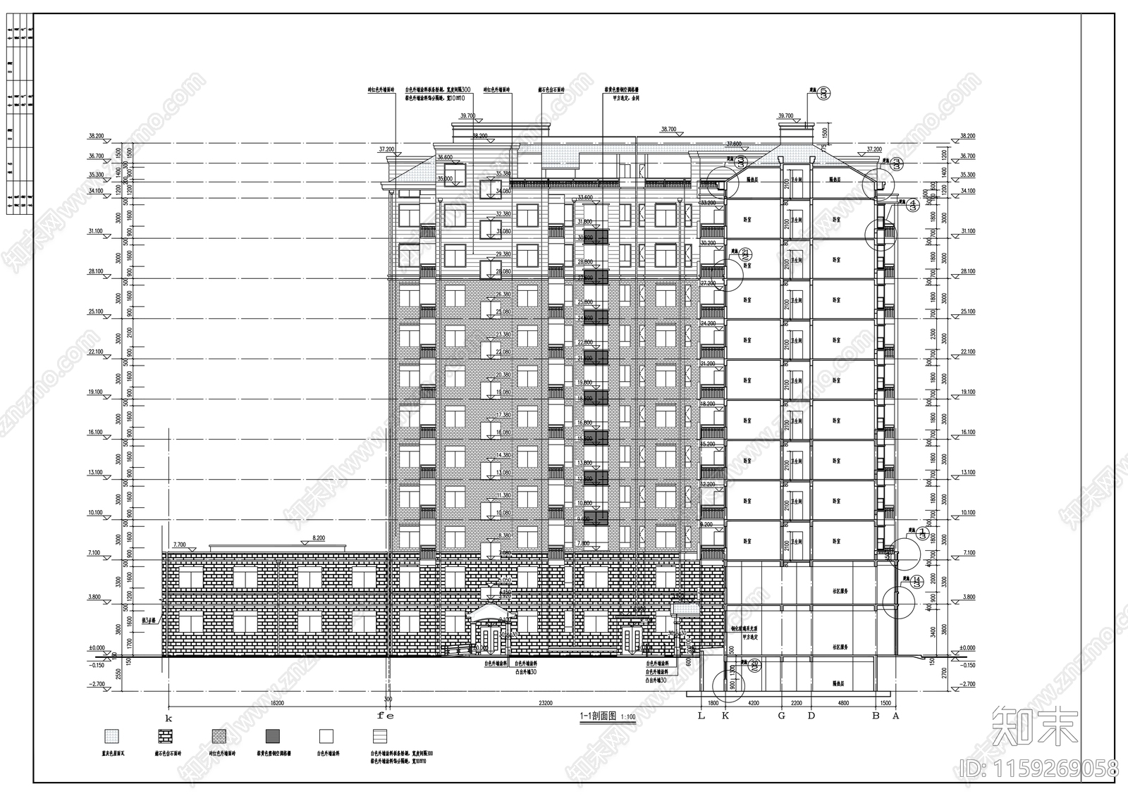 十一层L型商住楼建筑cad施工图下载【ID:1159269058】