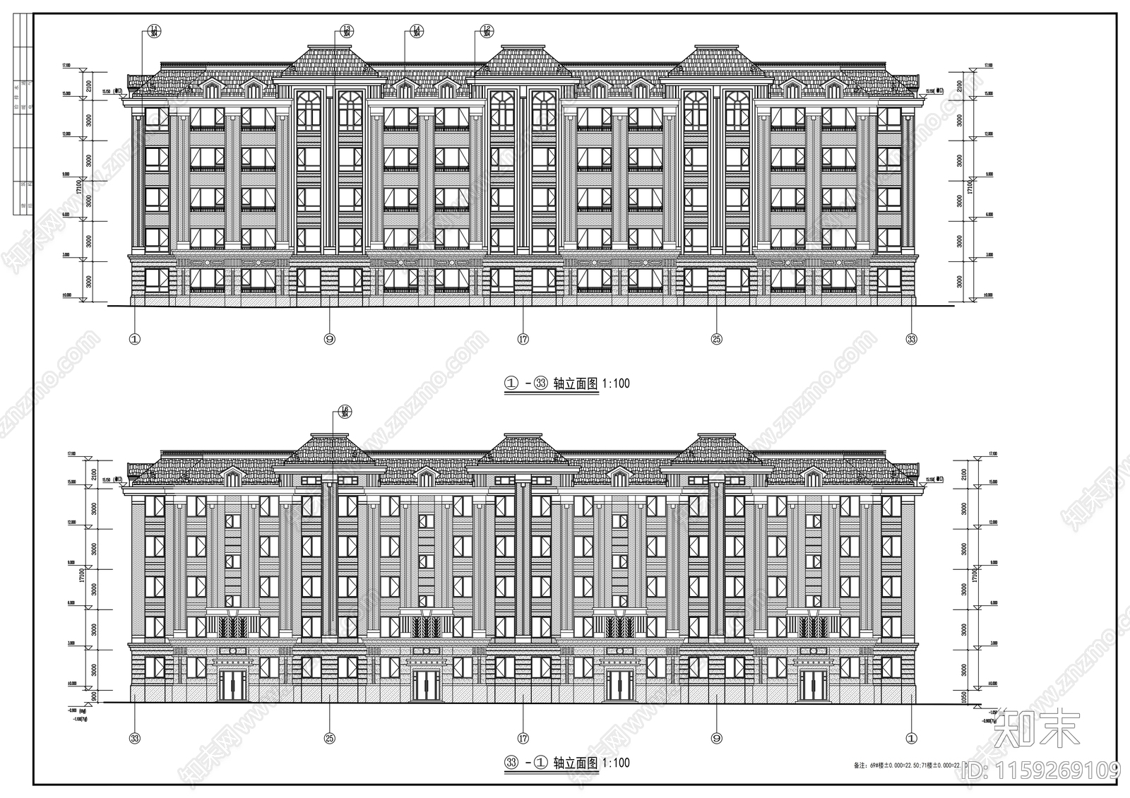 五层四连板住宅楼建筑cad施工图下载【ID:1159269109】