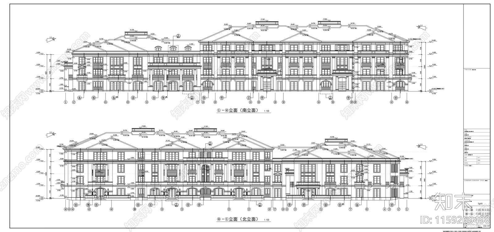 法式西湖区某四层花园洋房建筑cad施工图下载【ID:1159269498】