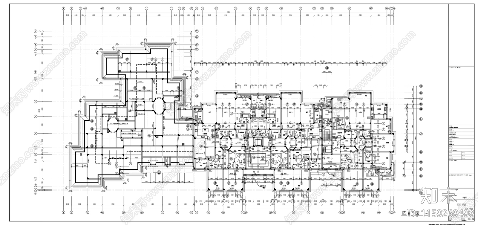 法式西湖区某四层花园洋房建筑cad施工图下载【ID:1159269498】