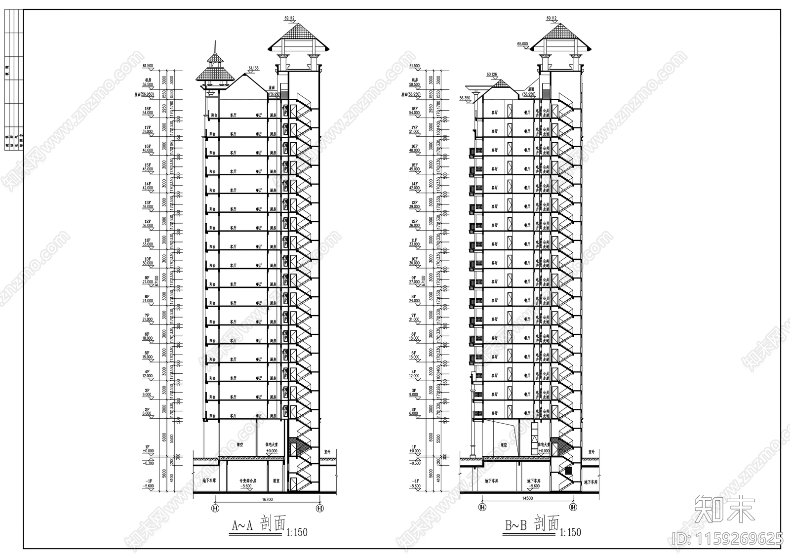 高层住宅楼建筑cad施工图下载【ID:1159269625】