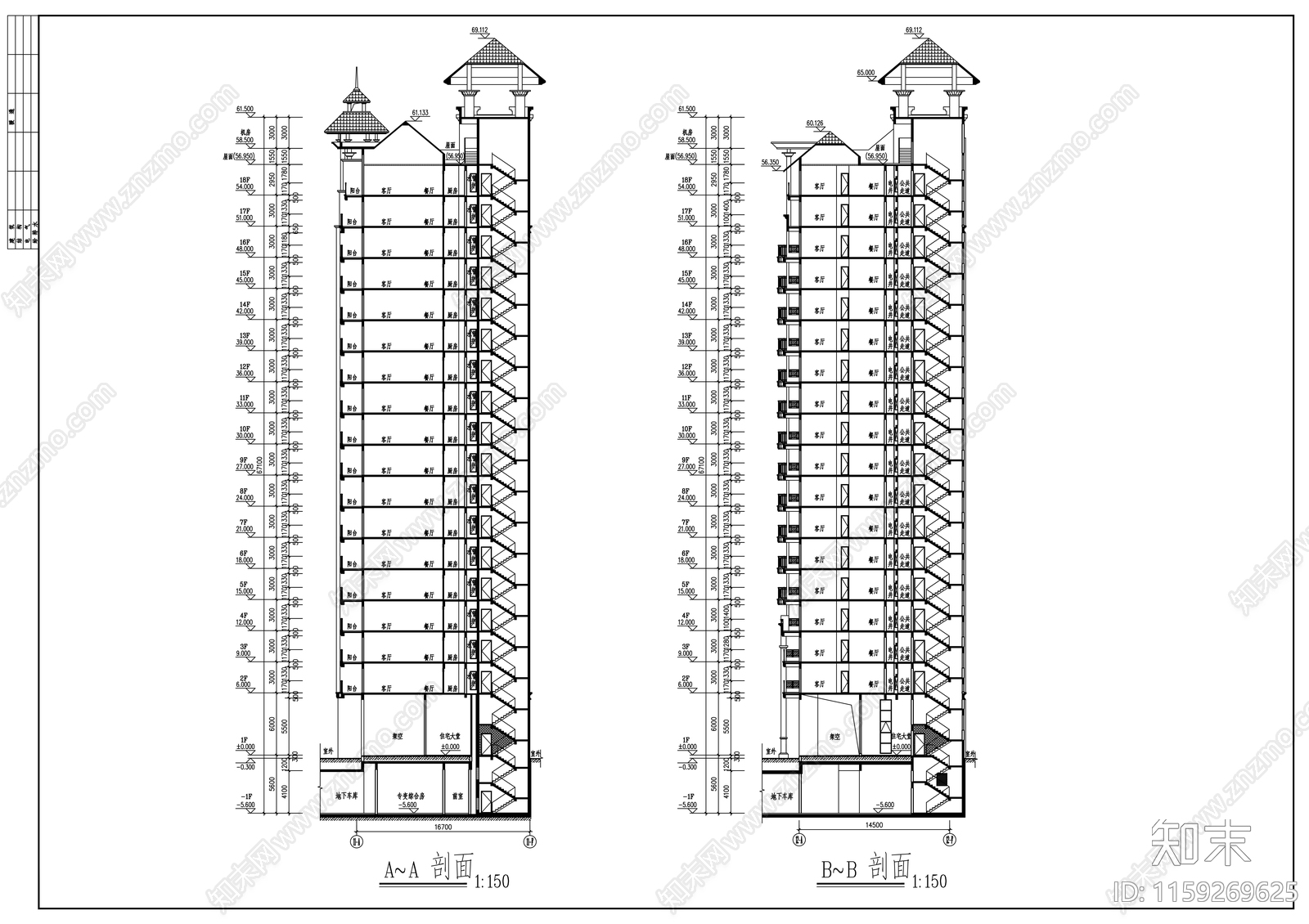 高层住宅楼建筑cad施工图下载【ID:1159269625】