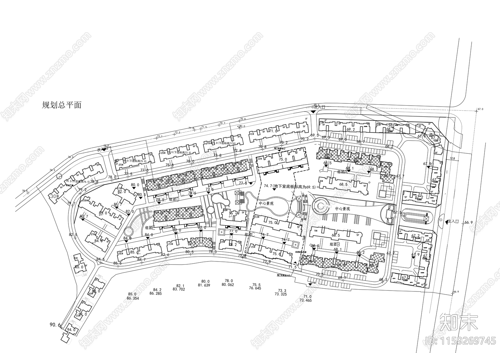 小区六层商住楼建筑cad施工图下载【ID:1159269745】