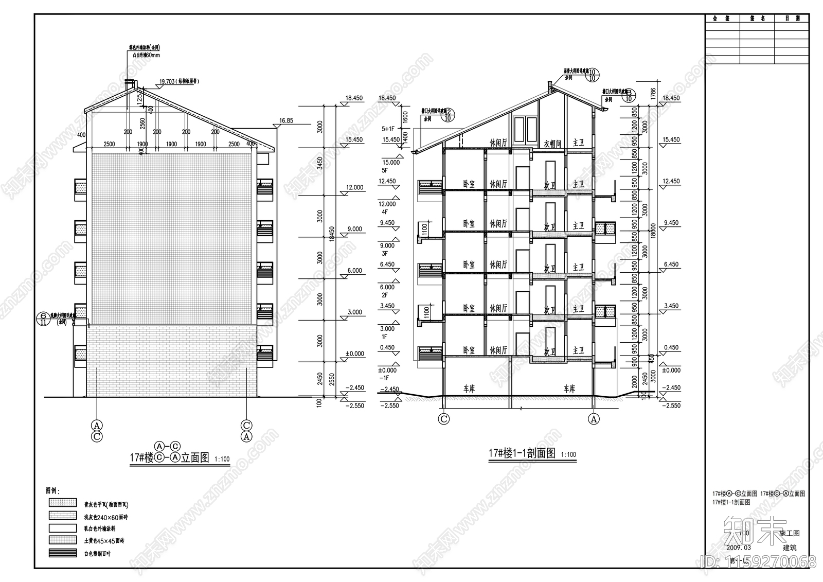 五层板式住宅楼建筑cad施工图下载【ID:1159270068】