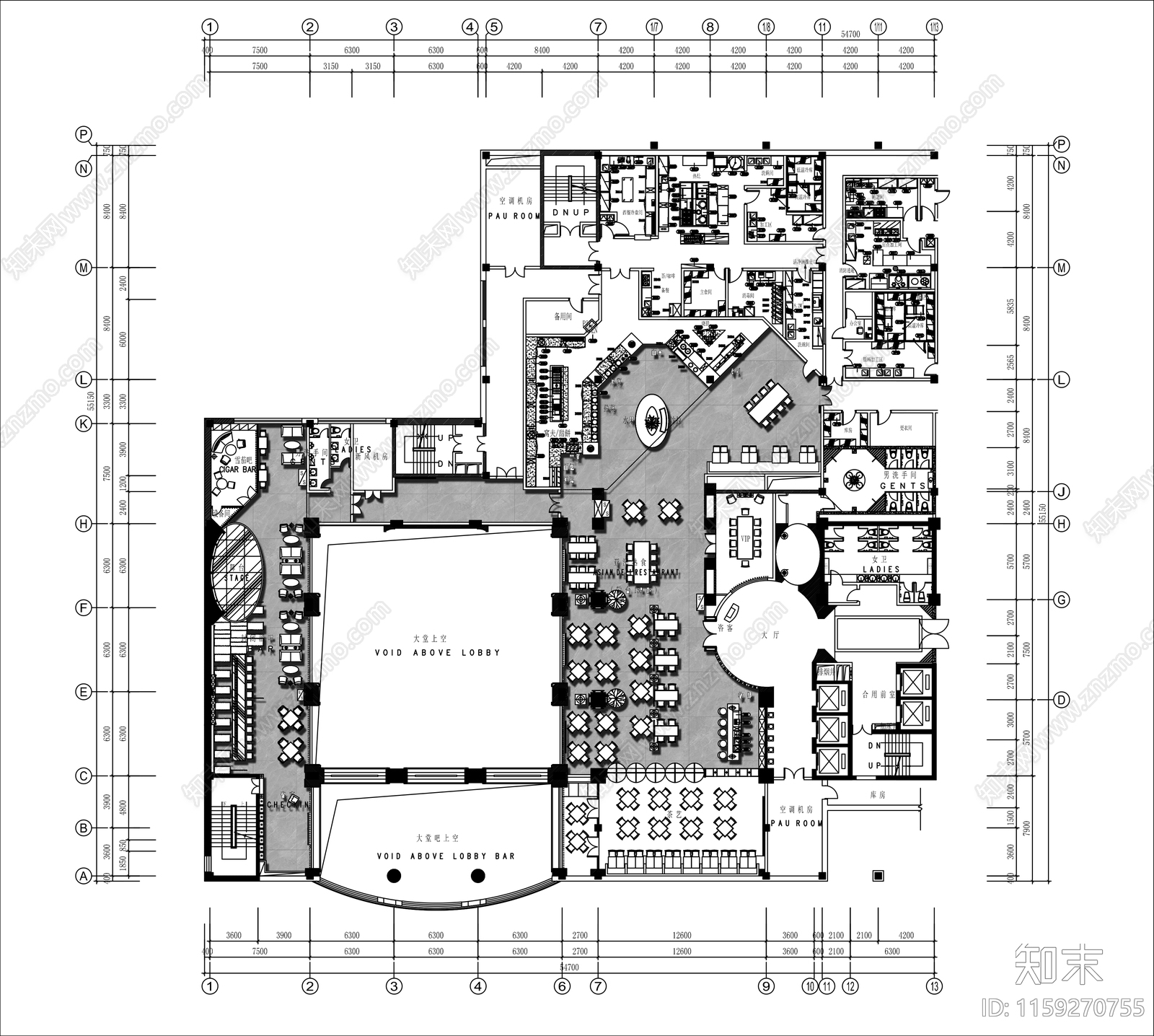 2000㎡餐厅平面布置图cad施工图下载【ID:1159270755】