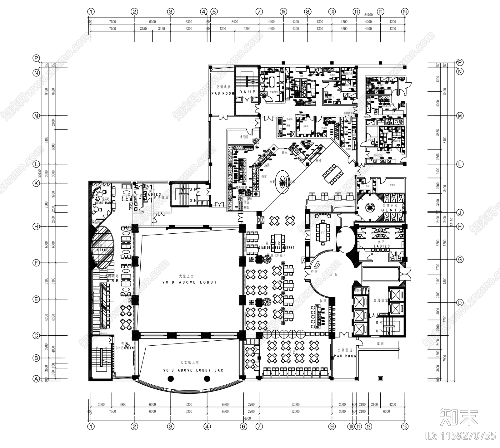 2000㎡餐厅平面布置图cad施工图下载【ID:1159270755】