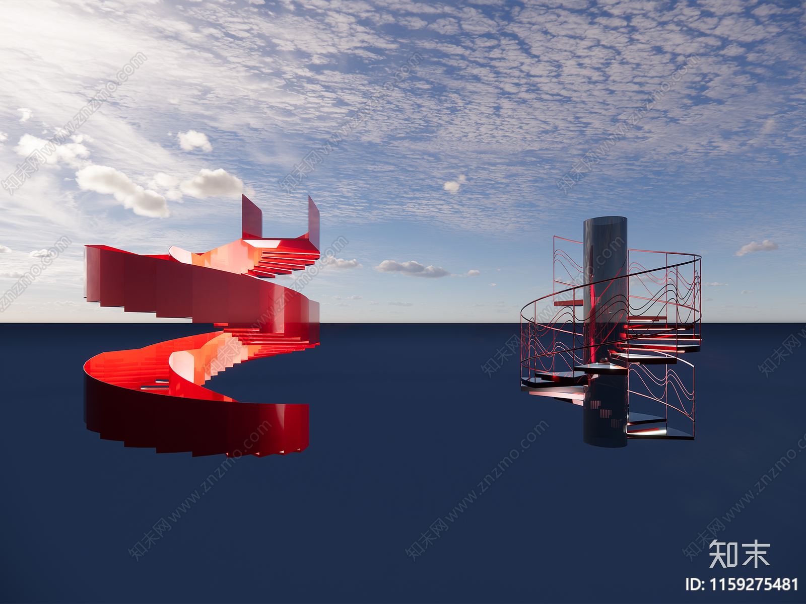 现代简洁风别墅旋转楼梯SU模型下载【ID:1159275481】