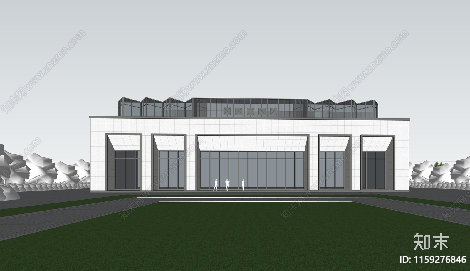 现代展览馆建筑SU模型下载【ID:1159276846】