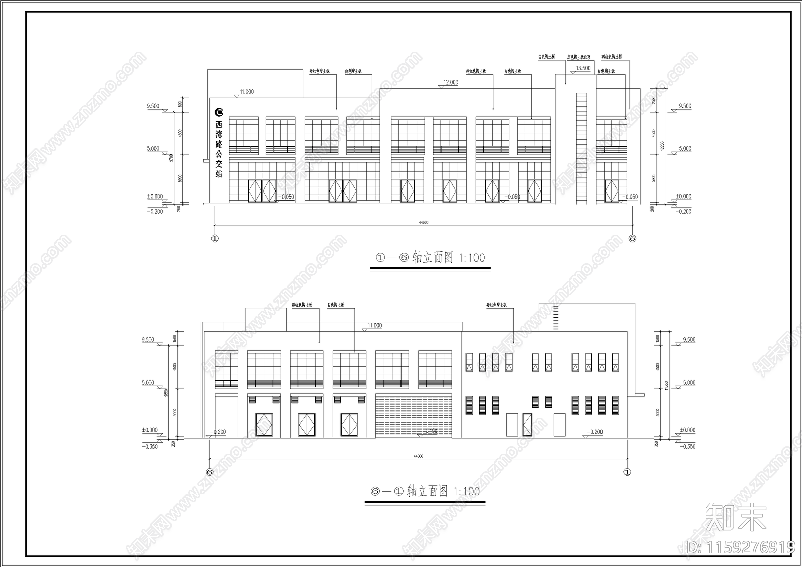 城市公交站平立剖图cad施工图下载【ID:1159276919】