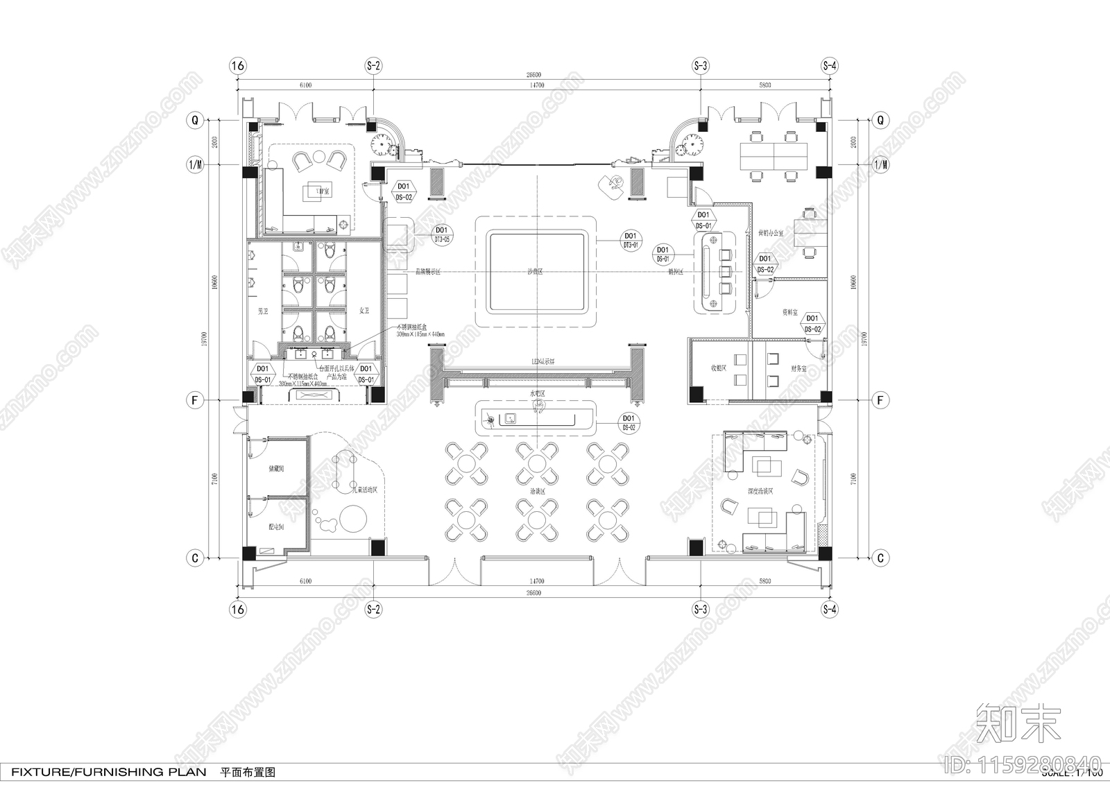 520㎡售楼处cad施工图下载【ID:1159280840】