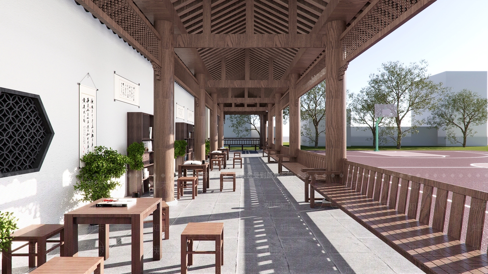 新中式景观连廊3D模型下载【ID:1159281544】