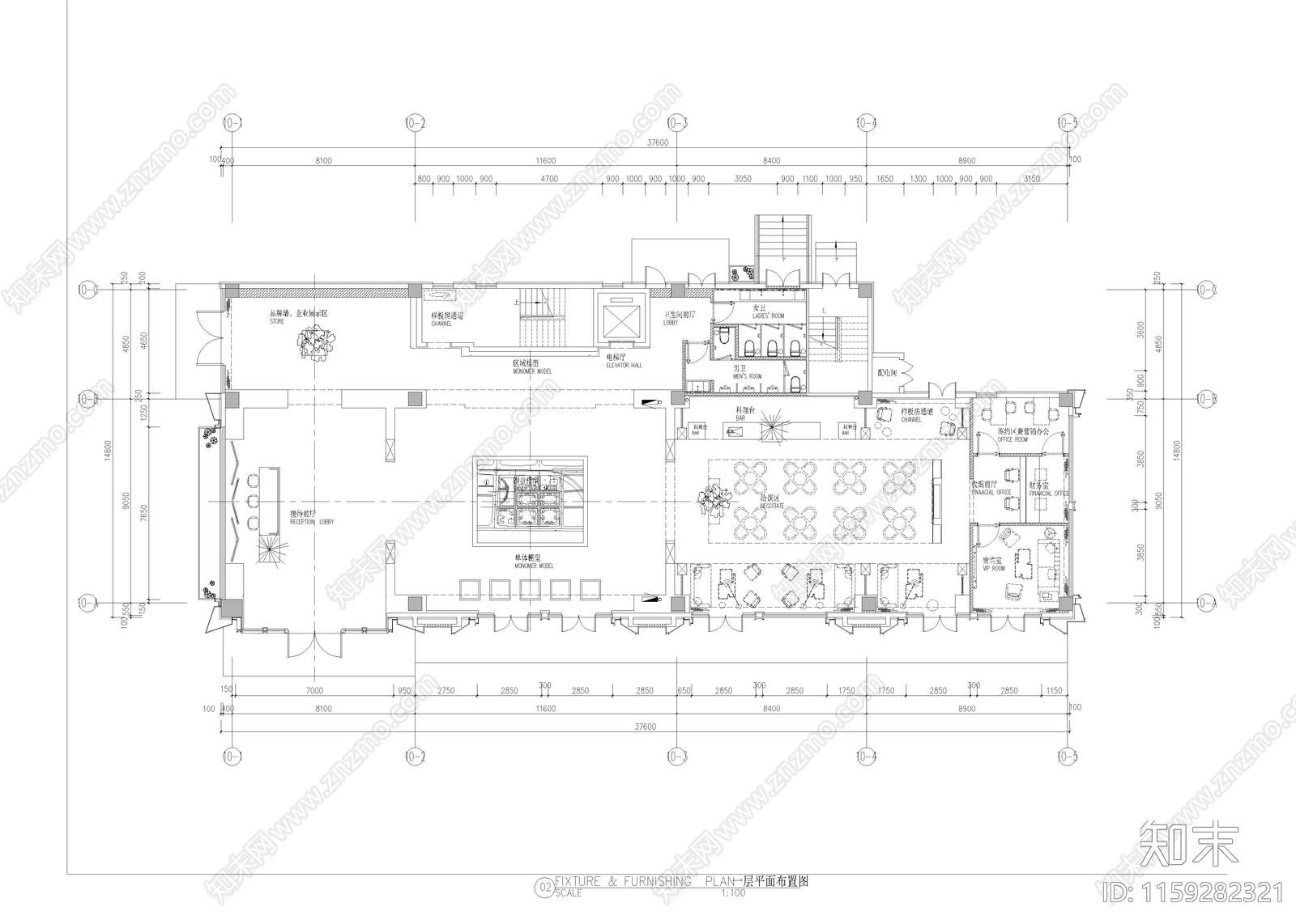 1170㎡售楼处cad施工图下载【ID:1159282321】