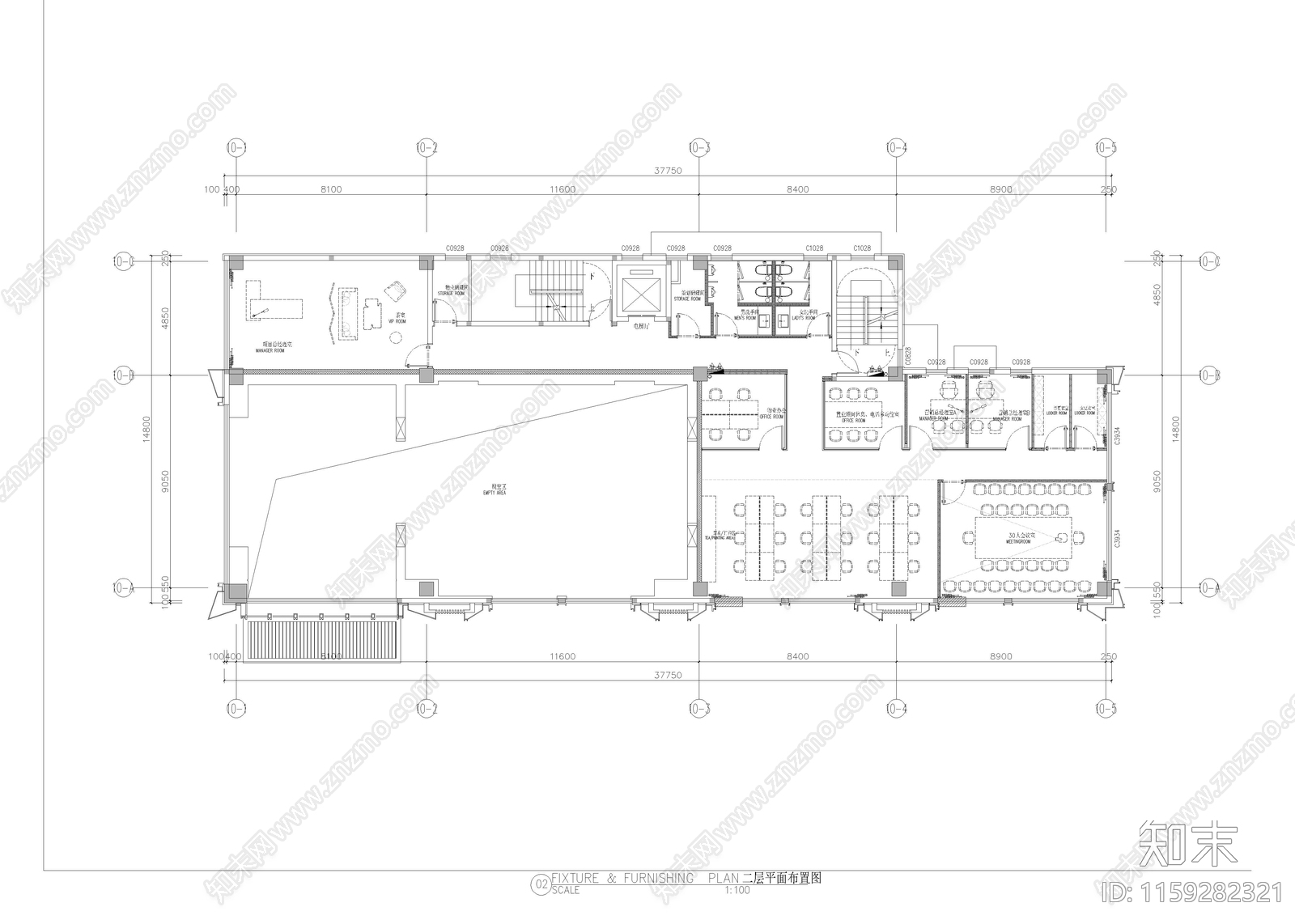 1170㎡售楼处cad施工图下载【ID:1159282321】